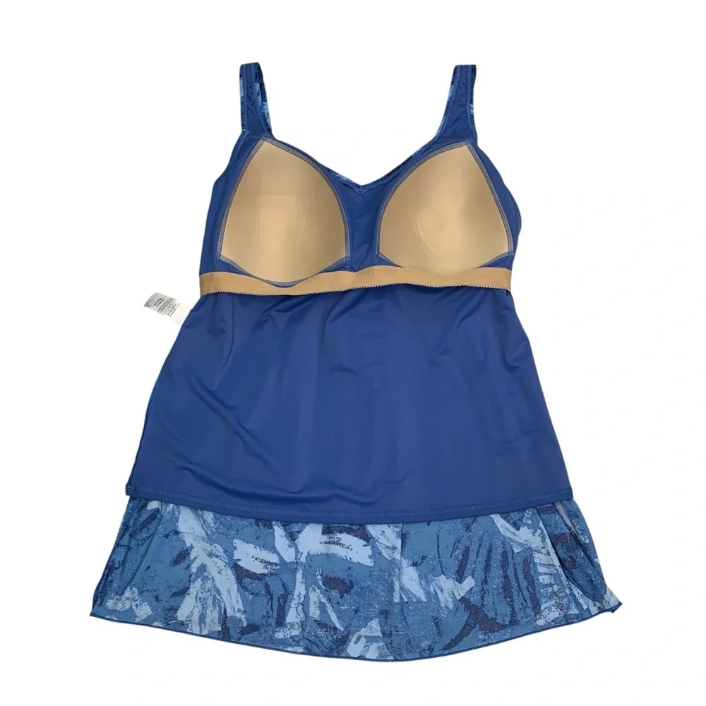L.L.Bean Shaping Swimwear Tankini Top 18 Reg UPF 50+ Soft Drape Blue Multi NEW